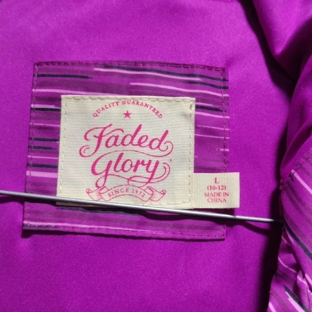 Faded Glory Girls' Purple Pinkish Zip Up Rain Jacket Size L, 3 Pockets, Colorful